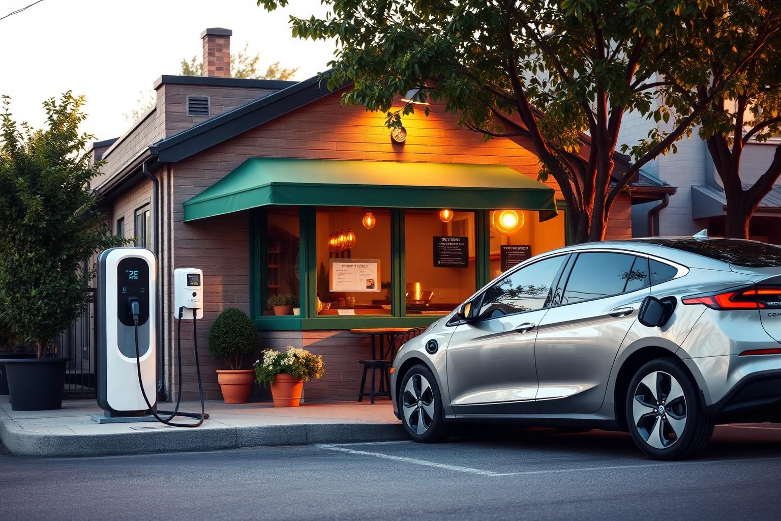 EV charging station at a local neighborhood shop